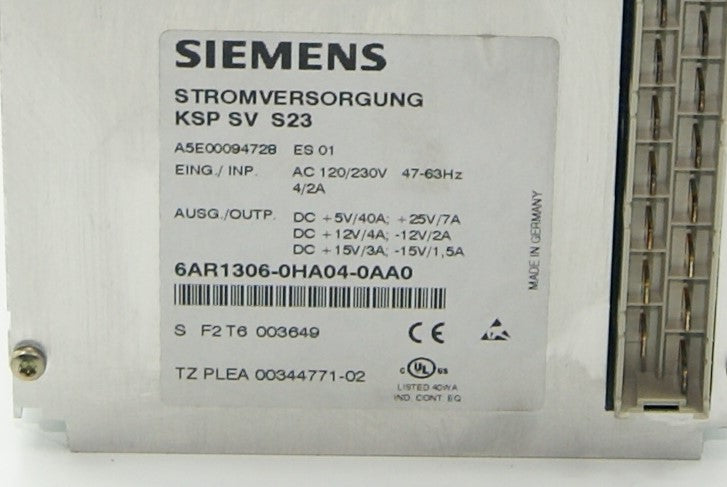 Siemens Netzteil KSP SV S23 Netzteil 6AR1306-0HA04-0AA0