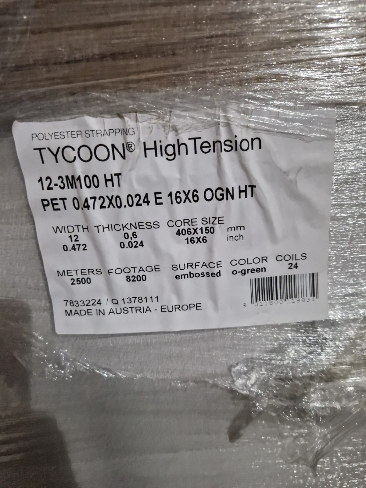POLYESTER STRAPPING - TYCOON® HighTension 12-3M100 HT PET 0,472x0,024 E 16x6 OGN HT (Request price)