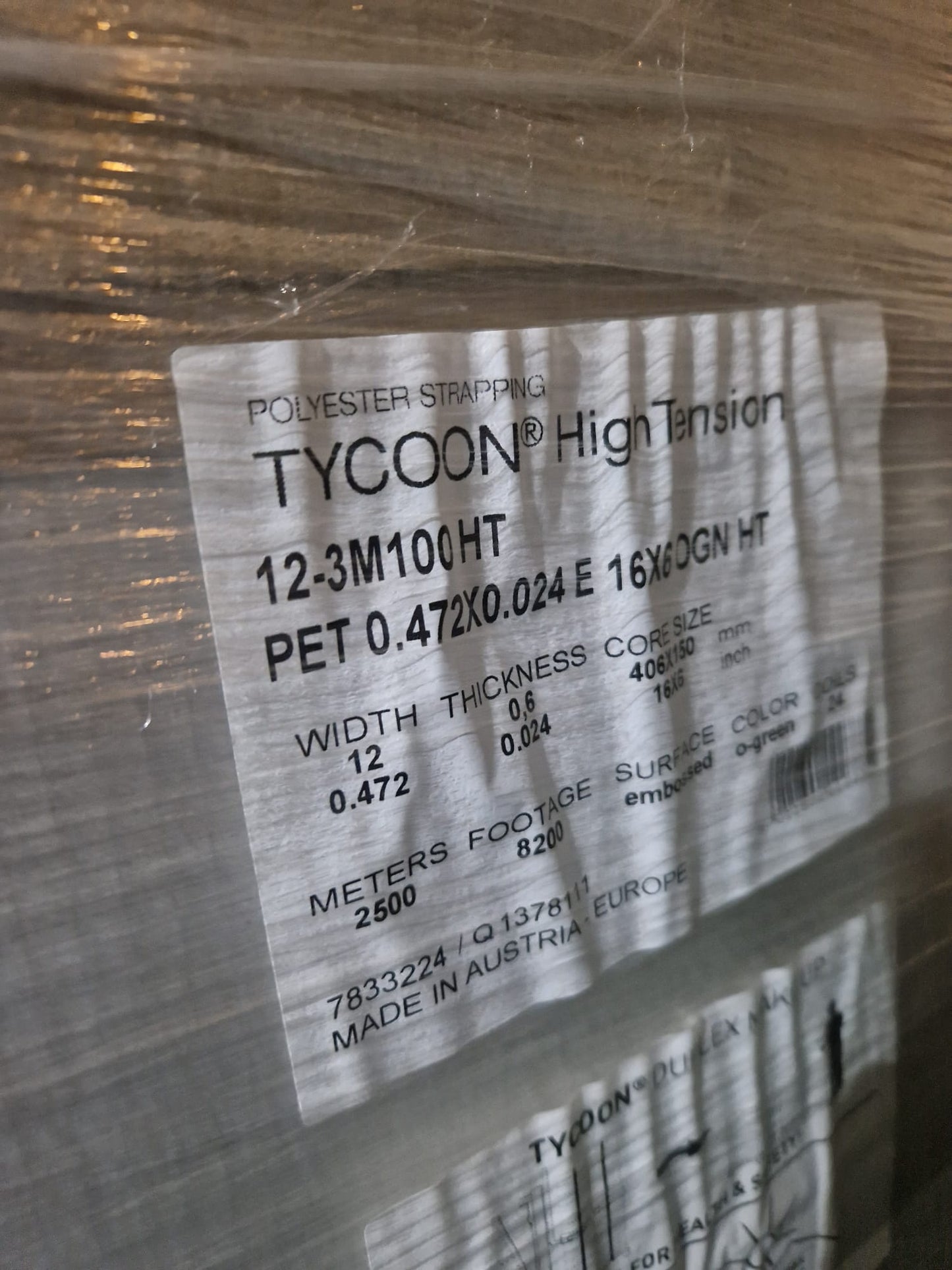 POLYESTER STRAPPING - TYCOON® HighTension 12-3M100 HT PET 0,472x0,024 E 16x6 OGN HT (Request price)