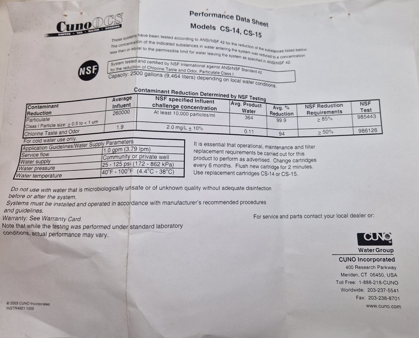 CUNO CS-14 filter cartridge #5589605  (Request price)