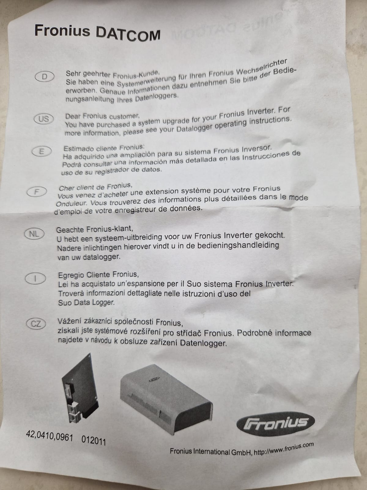 Fronius DATCOM -Card retrofit 4,240,001,Z  (Request price)