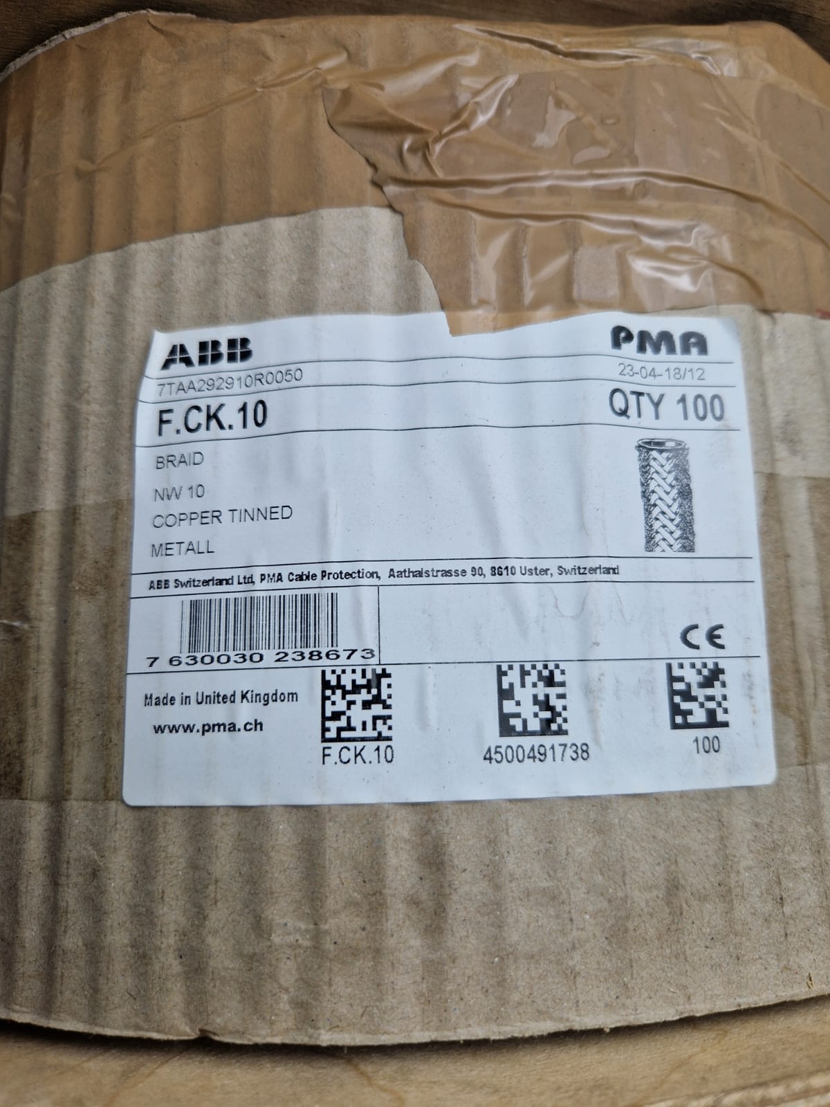 Braided Hose ABB F.CK.10, SHLDING BRAID CU/TIN-PL NW10 24X7, 7TAA292910R0050  (Request price)