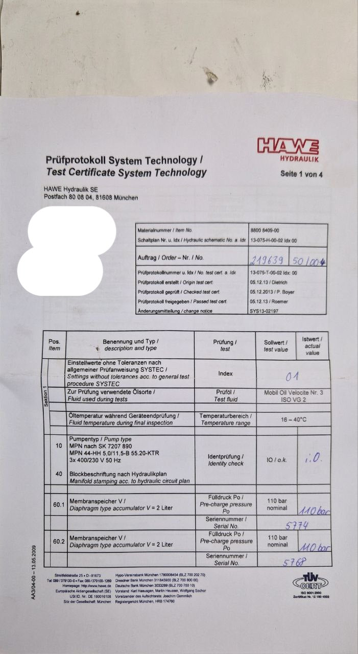 HAWE  Hydraulikaggregat Typ 13-075-H-00-02  (Request price)