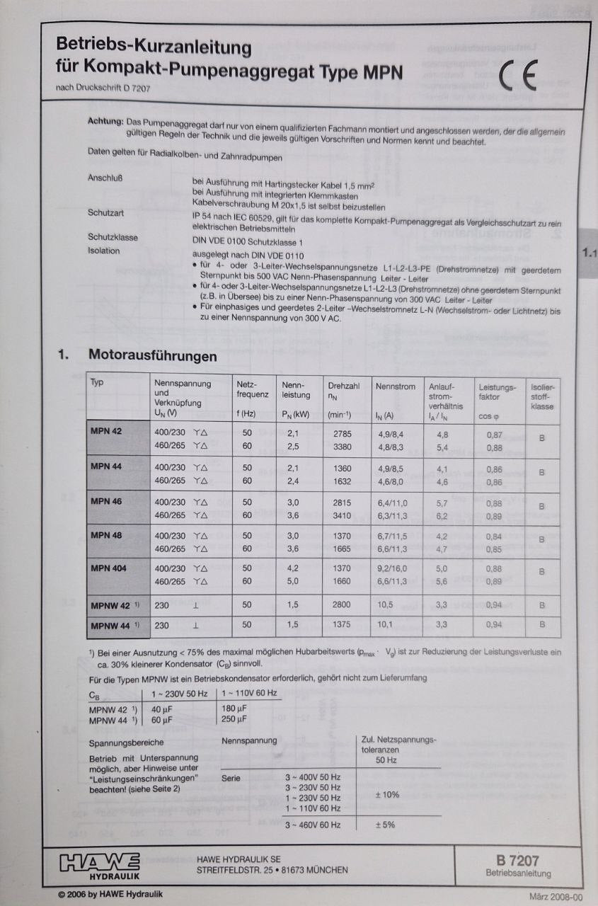 HAWE  Hydraulikaggregat Typ 13-075-H-00-02  (Request price)