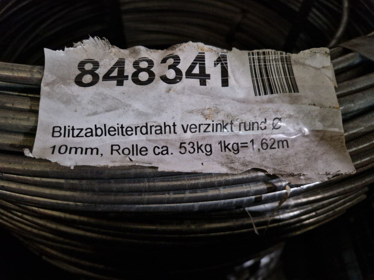 Galvanized round lightning conductor wire 10mm, 848341  (Request price)