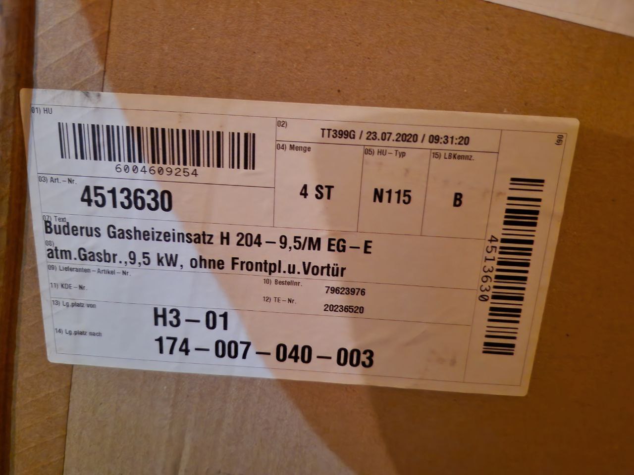 Buderus gas heating insert H 204 - 9,5/M EG-E  (Request price)