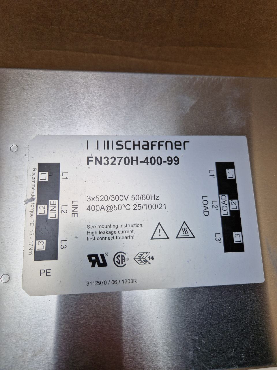 SCHAFFNER FN 3270H-400-99, Compact EMC filter for industrial motor drive applications (Request price)
