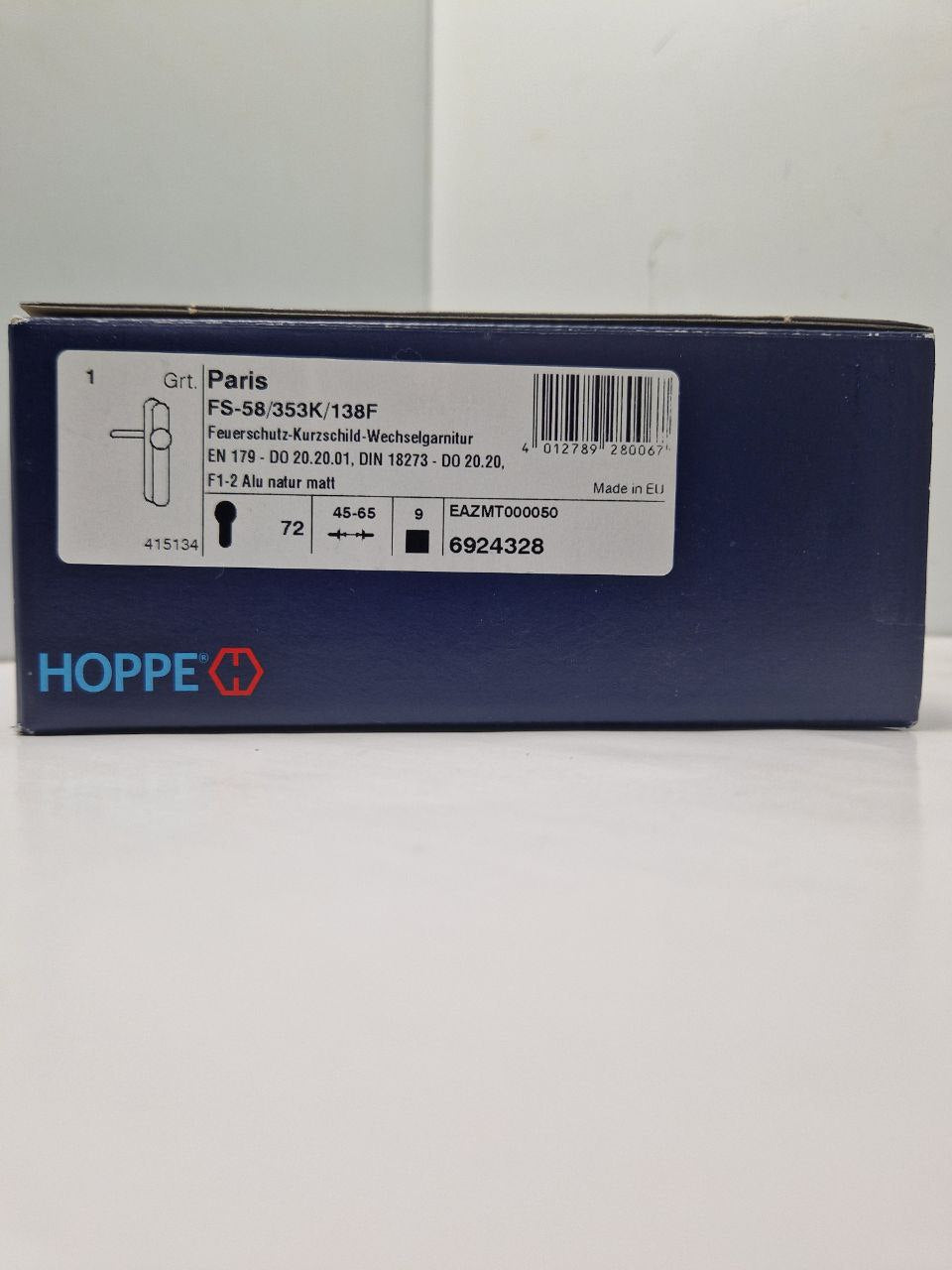 HOPPE® FH door handle set with short plate Paris FS-58/353K/138F, aluminum, 6924328  (Request price)