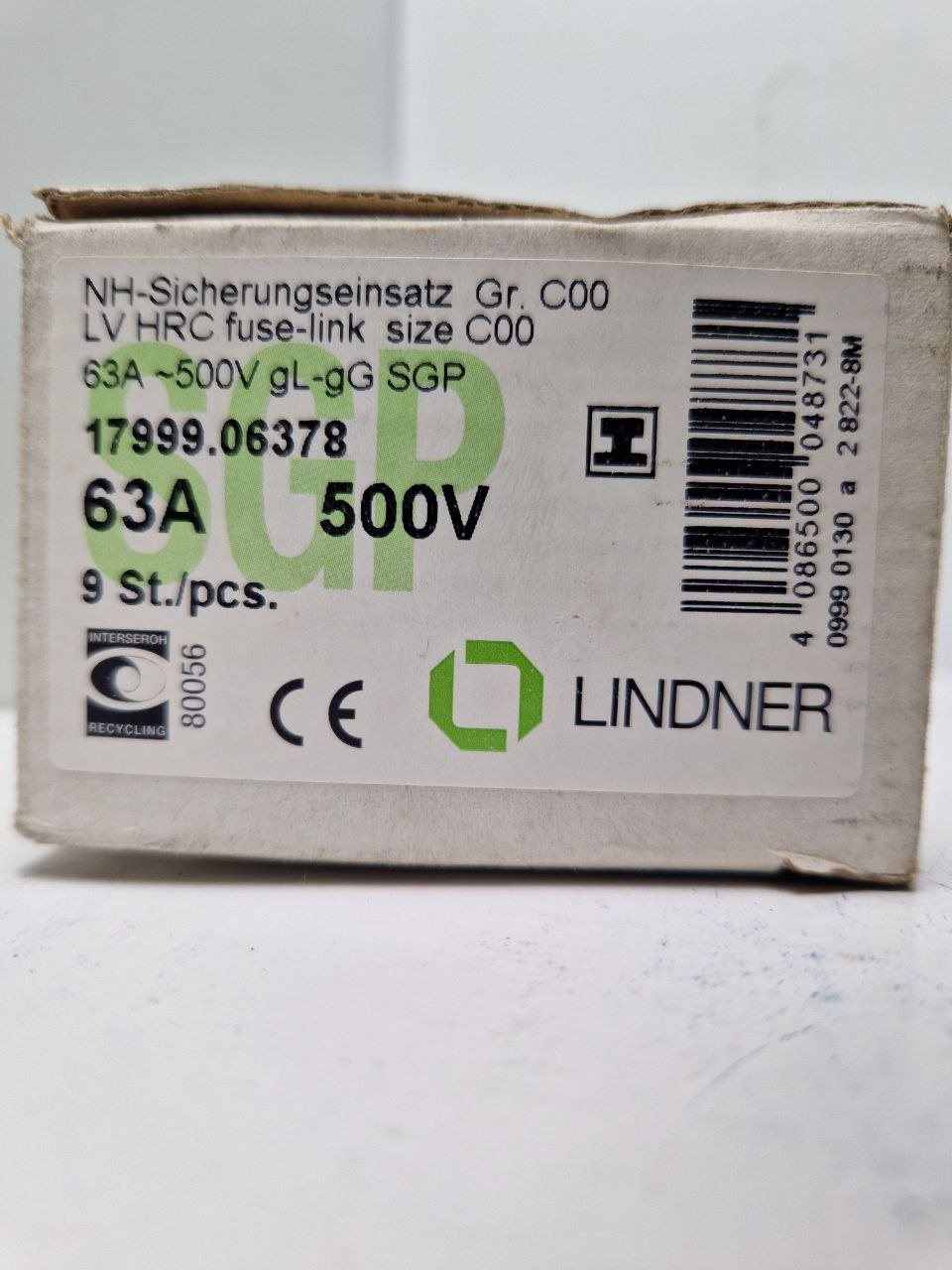 NH fuse-link size C00 LV HRC C00 63A-500V gL-gG SGP 17999.06378 LINDNER TM (Request price)