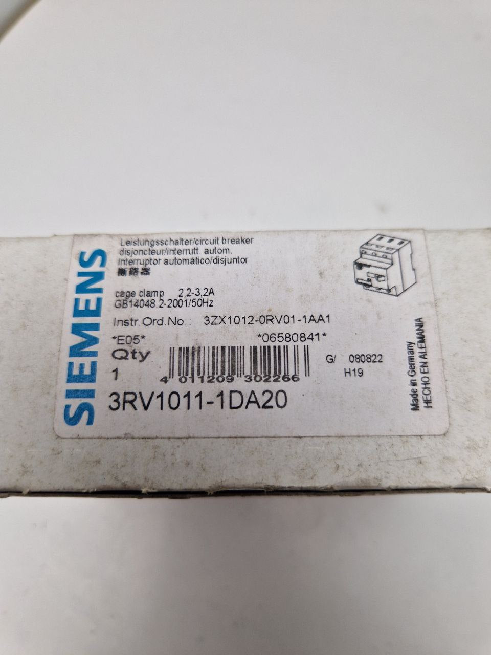 SIEMENS SIRIUS 3RV1011-1DA20, Automatic switch, GB14048.2-2001/50Hz (Request price)