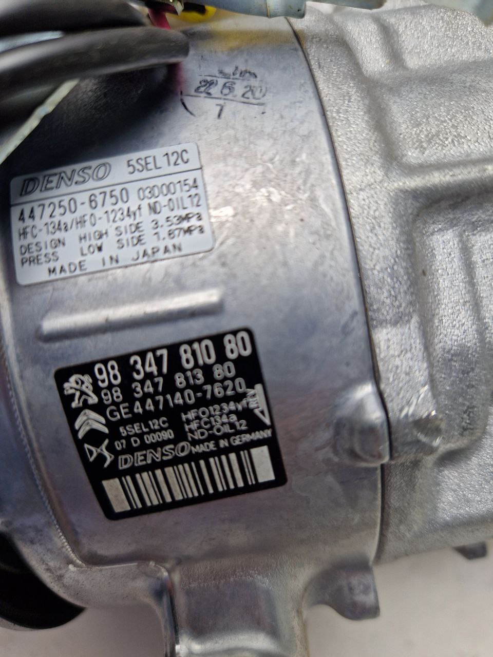 Air conditioning compressor pump 98 347 810 80, 98 347 813 80 DENSO, for Peugeot, Citroën (Request price)
