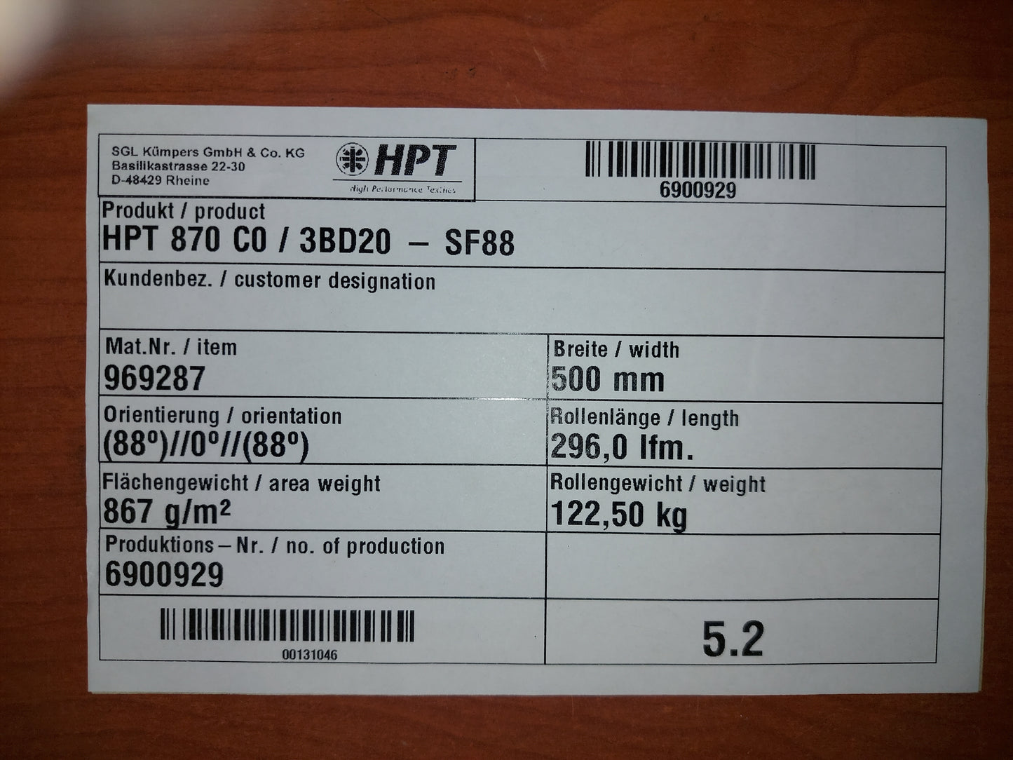 High Performance Textiles HPT 870 CO / 3BD20 -SF88, Prod- no.:  6900929 Carbon (Request price)﻿