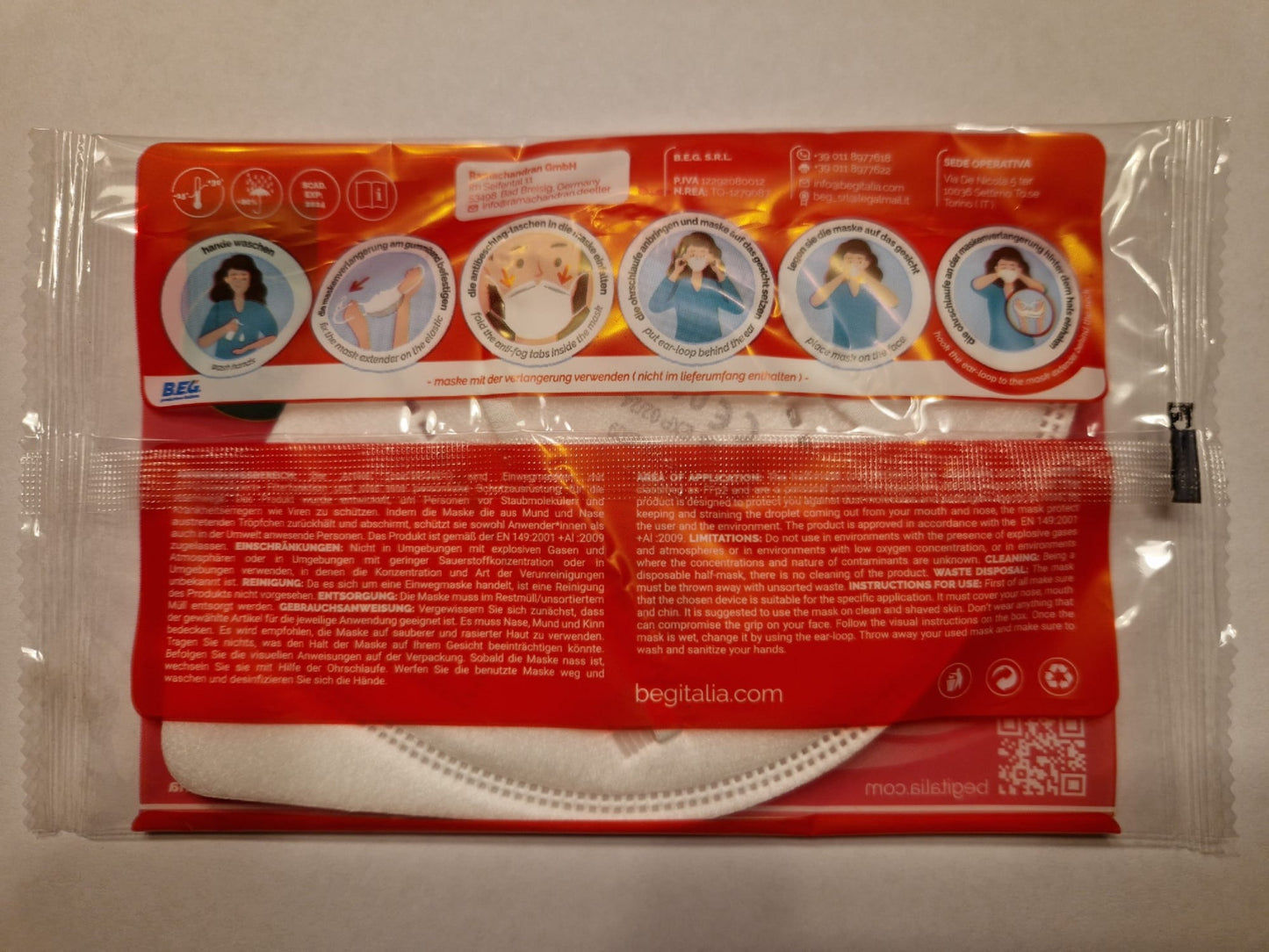 Respirator Masks FFP2 NR , Model B.E.G. 001, PPE Cat. III  (Request price)