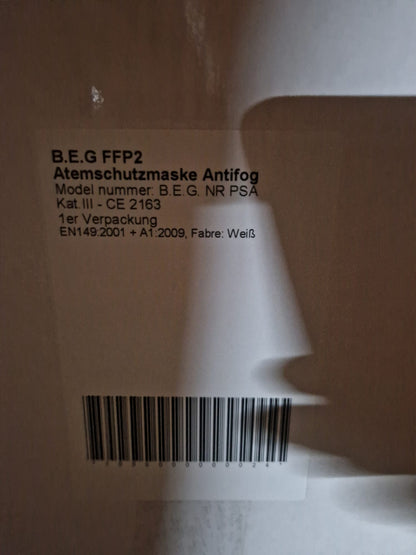 Respirator Masks FFP2 NR , Model B.E.G. 001, PPE Cat. III  (Request price)