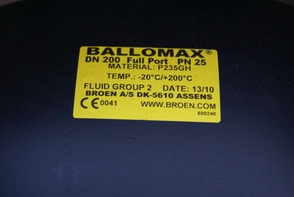 Steel ball valve Broen Ballomax DN200 PN25 flanged, with gearbox