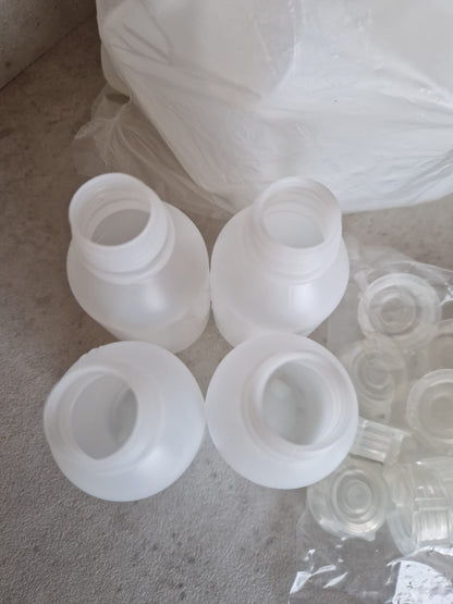 Kautex™ medium-wide neck bottle made of high-density polyethylene, with caps, 100 ml, 19 mm  (Request price)
