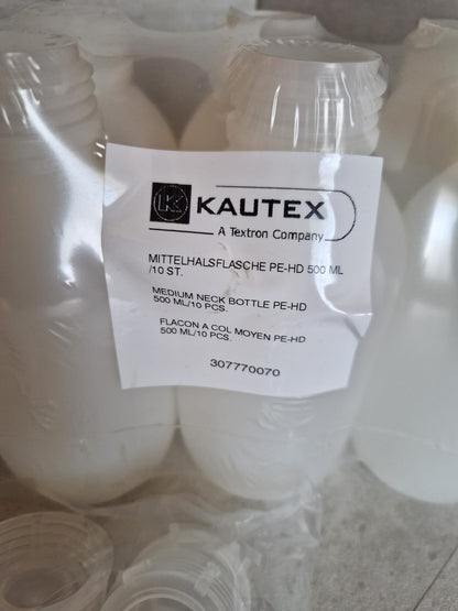 Kautex™ medium-wide neck bottle made of high-density polyethylene, with caps, 500 ml, 30.8 mm  (Request price)