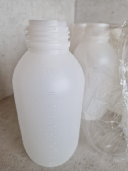 Kautex™ medium-wide neck bottle made of high-density polyethylene, with caps, 500 ml, 30.8 mm  (Request price)