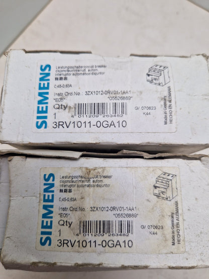 Siemens 3RV1011-0GA10 0.45-0.63 Circuit Breaker