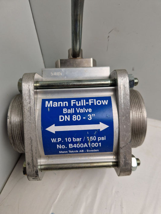 Mann Full - Flow, Ball Valve DN 80-3"; W.P. 10 bar / 150 psi No. B400A1001