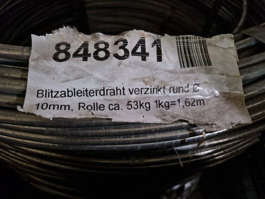 Galvanized round lightning conductor wire 10mm, roll about 53kg 1kg=1.62m