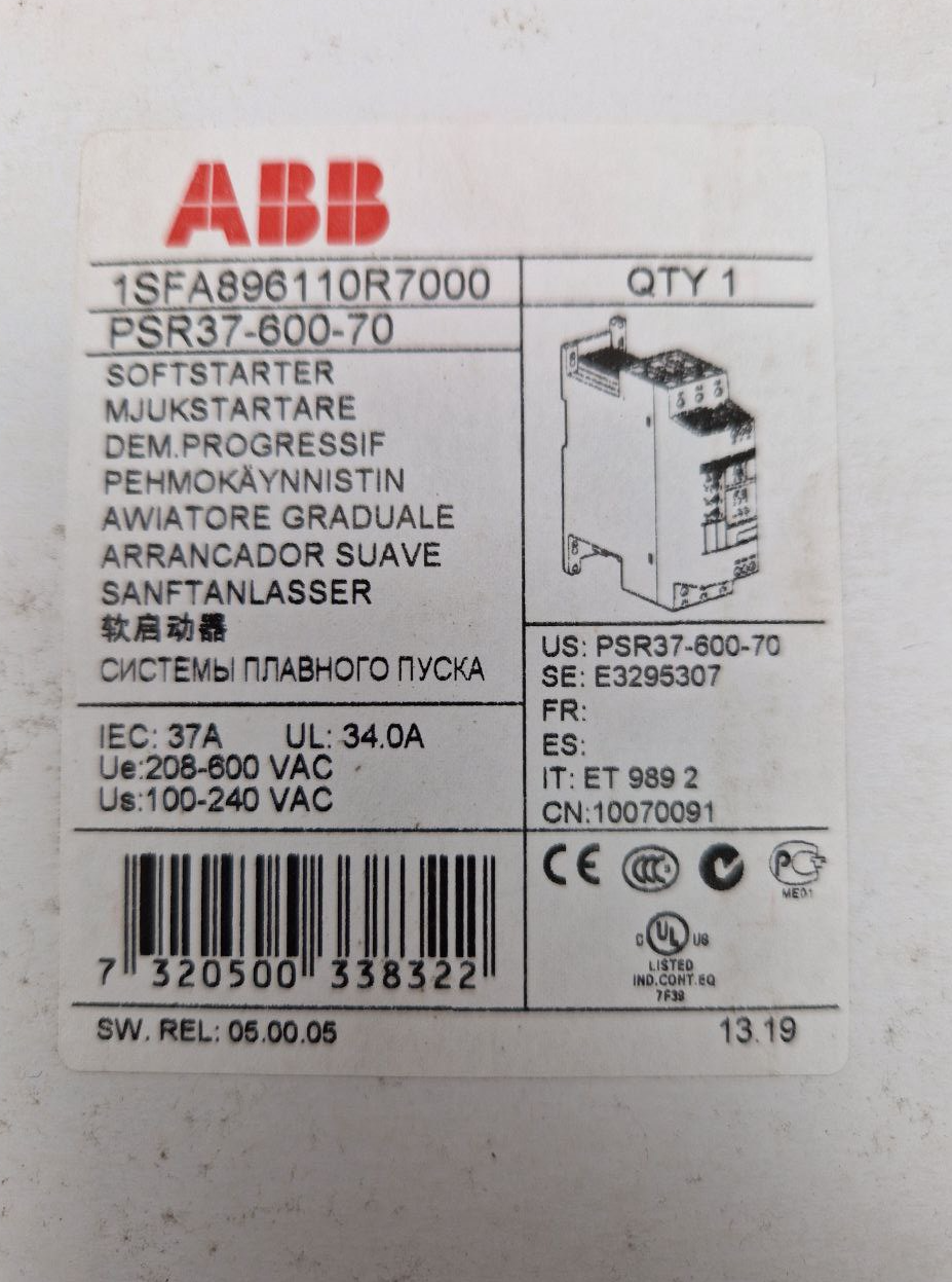 ABB soft starter for 3Ph motors PSR37-600-70