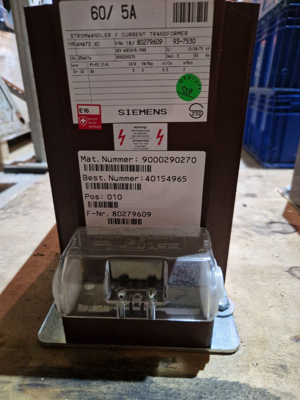 SIEMENS CURRENT TRANSFORMER  4MA72 XC  Ith. 25kA/1s 60/ 5A