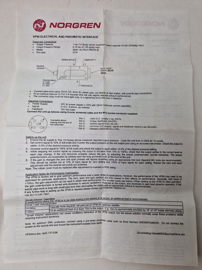 Norgren VP5010BJ411H00; Spring Manifold Pneumatic Control Valve 1400nl/min; Norgren VP50 G 1/4 3/2 Pilot