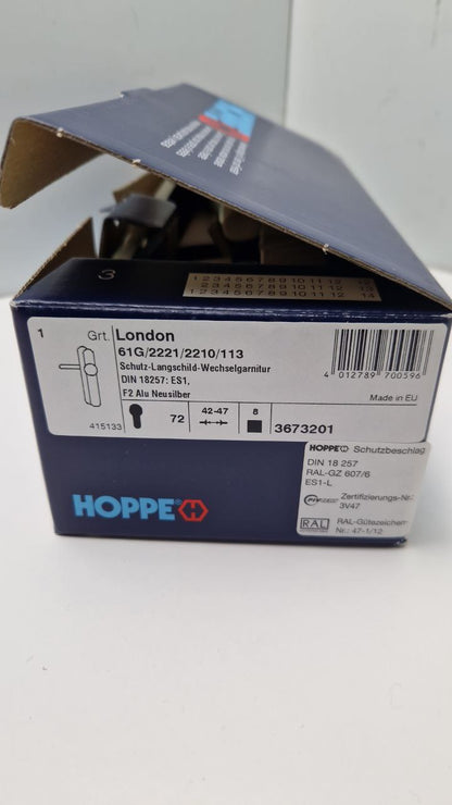 HOPPE aluminium security long plate change fitting for exterior/apartment doors Security fittings London 3673201