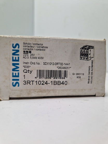 SIEMENS SIRIUS 3RT1024-1BB40, POWER CONTACTOR 24V, AC-3: 5,5kW 400V  (Request price)