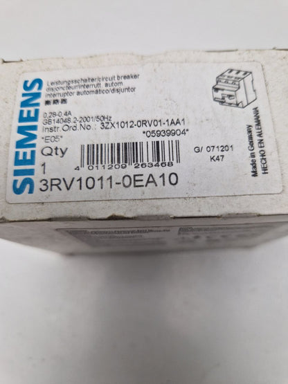 SIEMENS SIRIUS 3RV1011-0EA10, circuit breaker  0.28-0.4A, GB14048.2-2001/50Hz  (Request price)