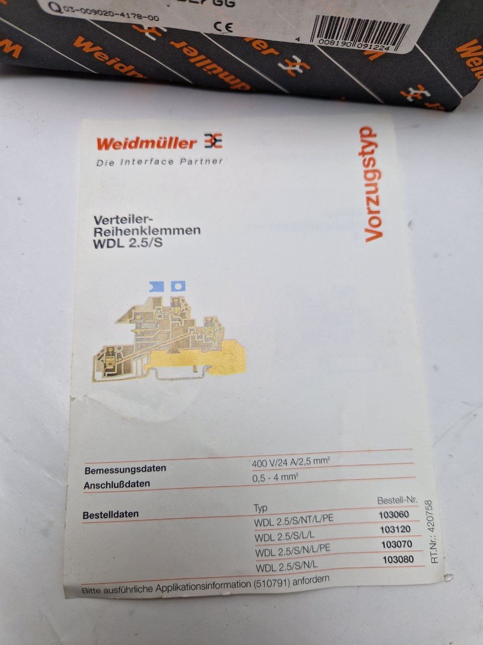 Terminal blocks 4 mm² Weidmüller DKIT4 BL/GG 058266  (Request price)