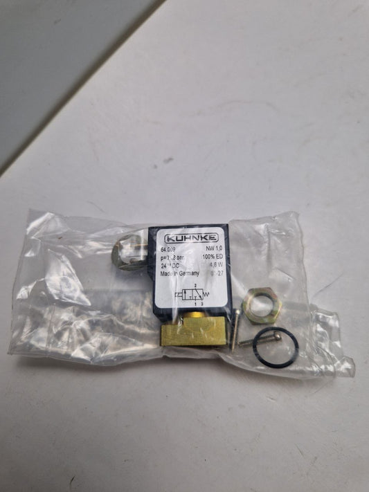 Single solenoid valve KUHNKE 64.009  NW 1,0; p=0...8 bar 100% ED  24 V DC 4.6W 01-27 (Request price)